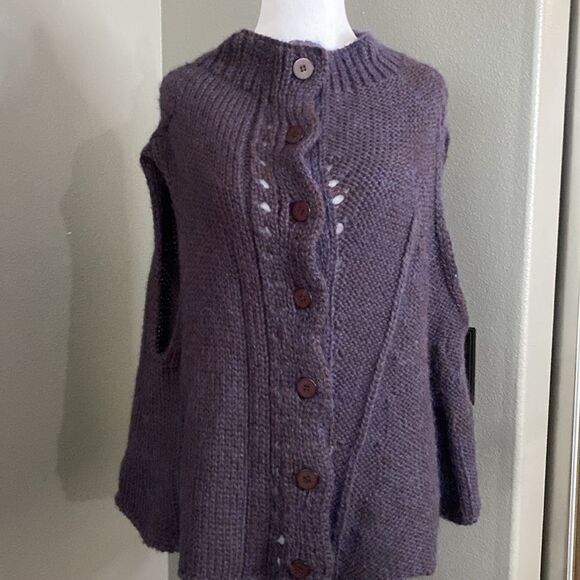 Lilith Brown purple Blue Mohair Alpaca Blend Sleeveless Poncho Knit Cardigan Ves - Picture 10 of 10